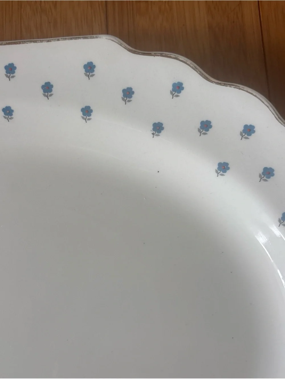 Vintage White Platter with Blue Violets Trim with Gold Trim